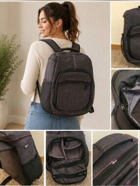 Thirty-One Gray Sling Organizing Backpack with Pink Accents For Camera Etc.